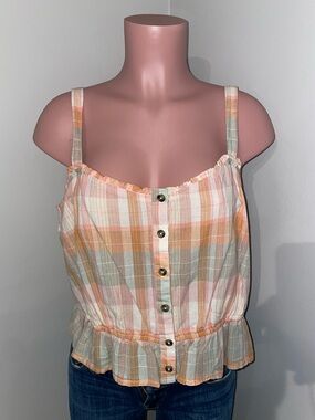 Lucky Brand Women's Plaid Babydoll Cropped Tank Top. XL